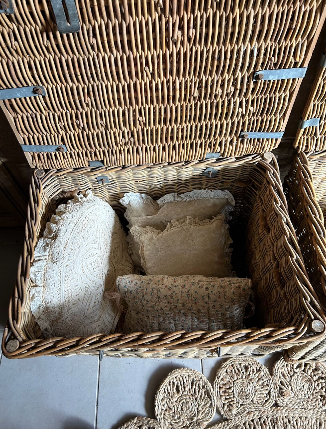 Old wicker moving trunk