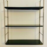 Adjustable vintage wall shelf in black metal and brass