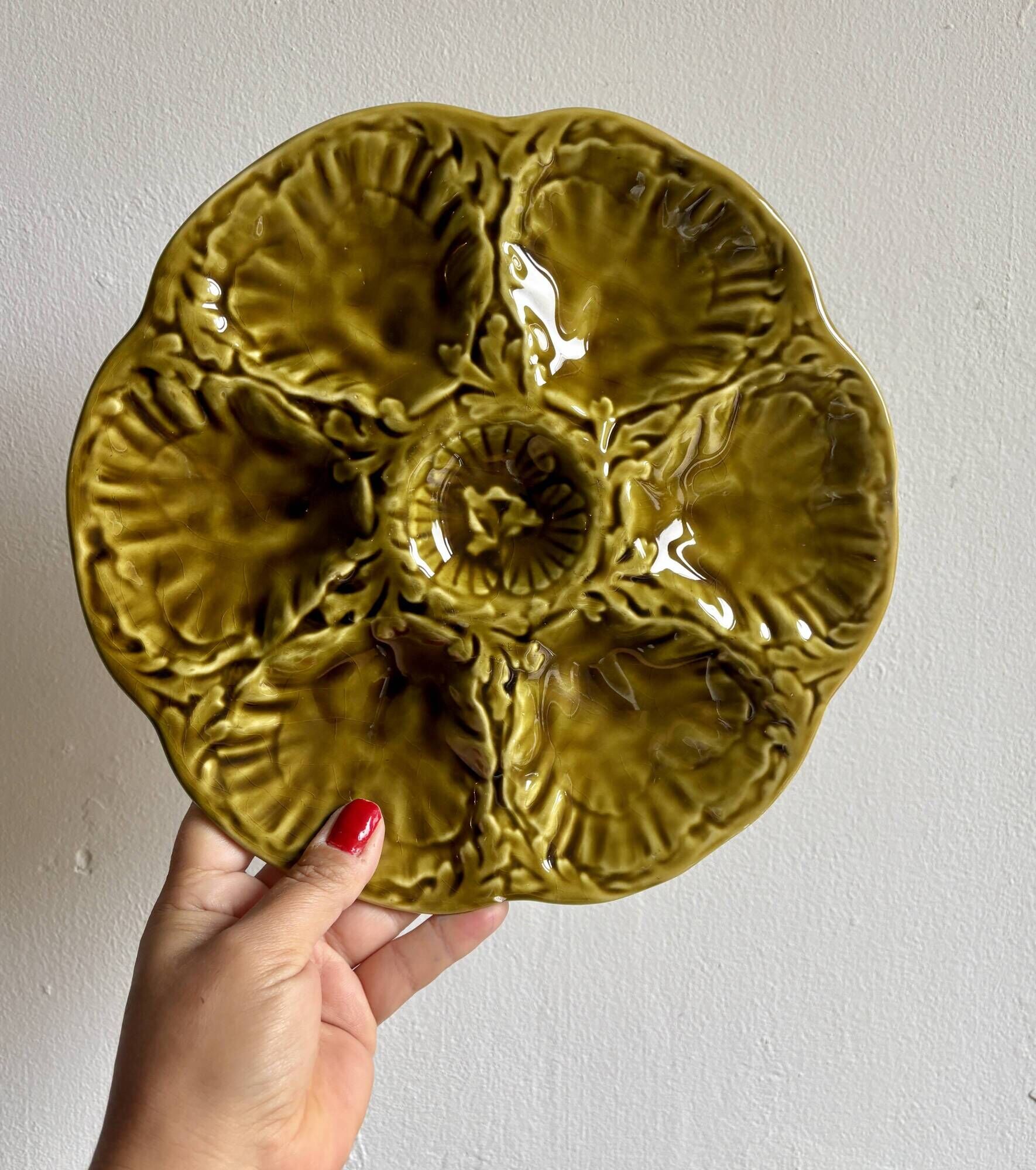 Set of 6 vintage green ceramic oyster plates - Gien
