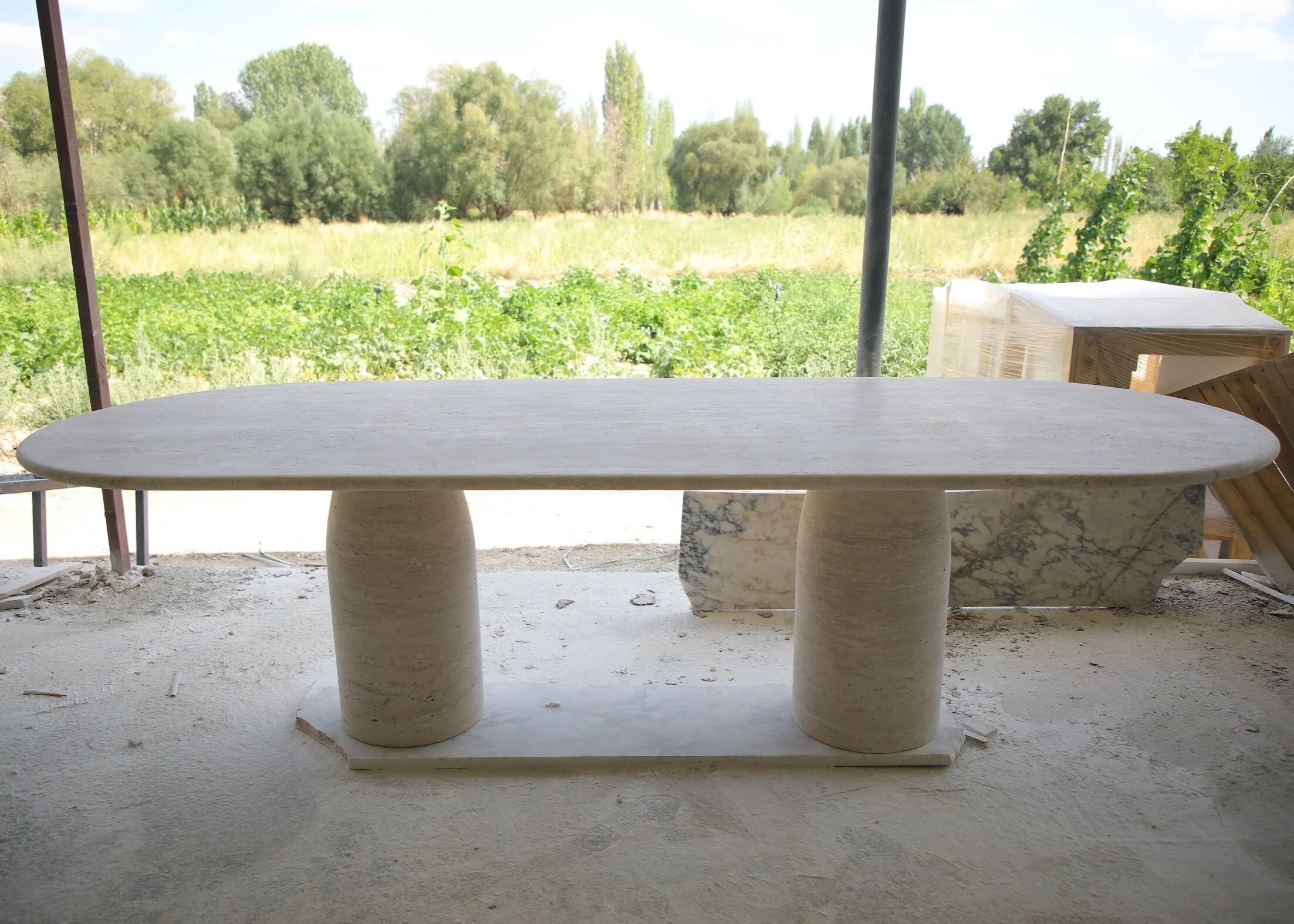 Oval Travertine Dining Table