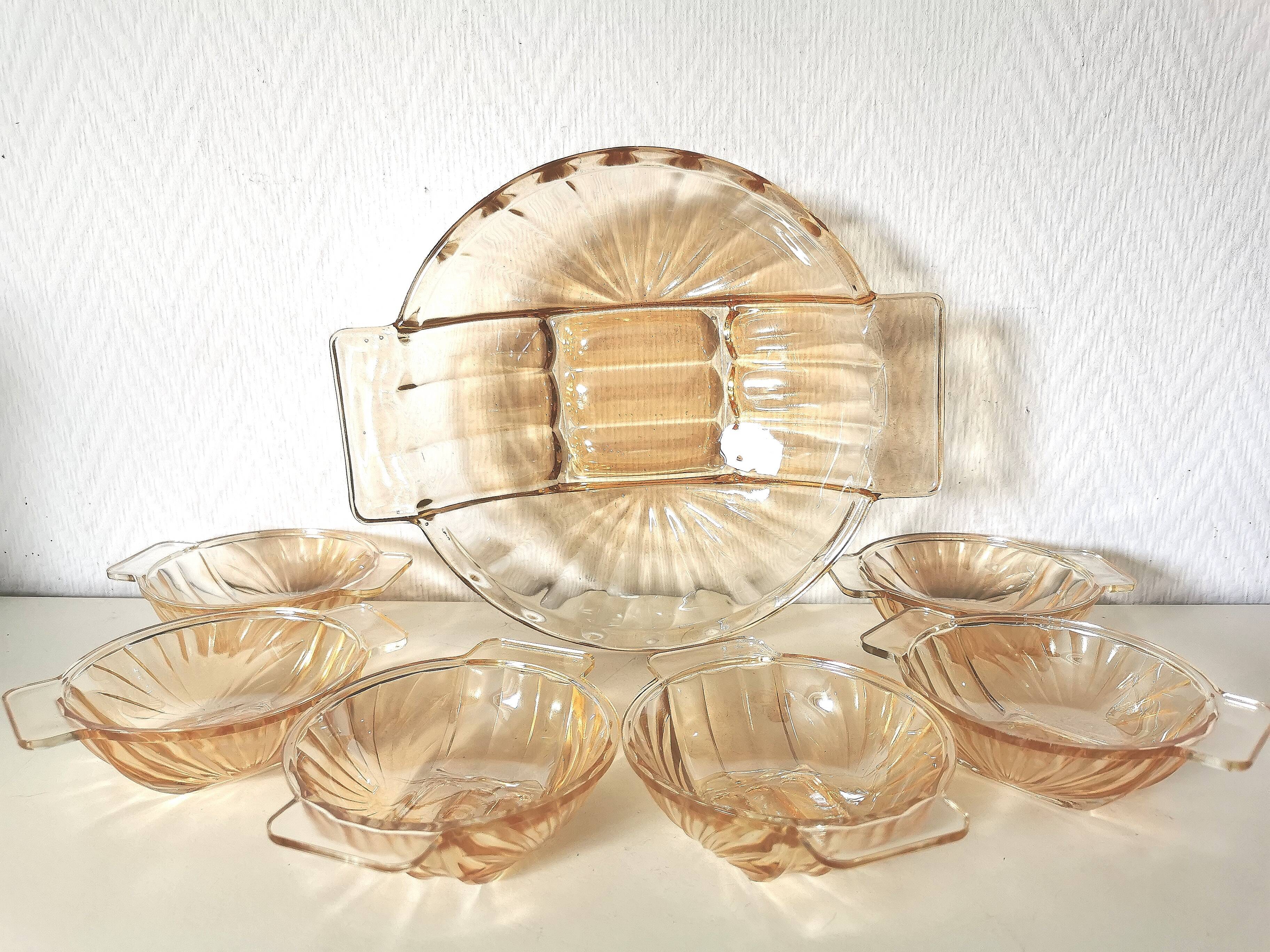 Art Deco pearly glass dessert service
