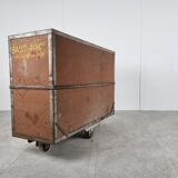 Vintage industrial steel and wooden trolley, 1950s