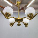Adjustable Art Deco chandelier in brass with frosted glass, 1930s