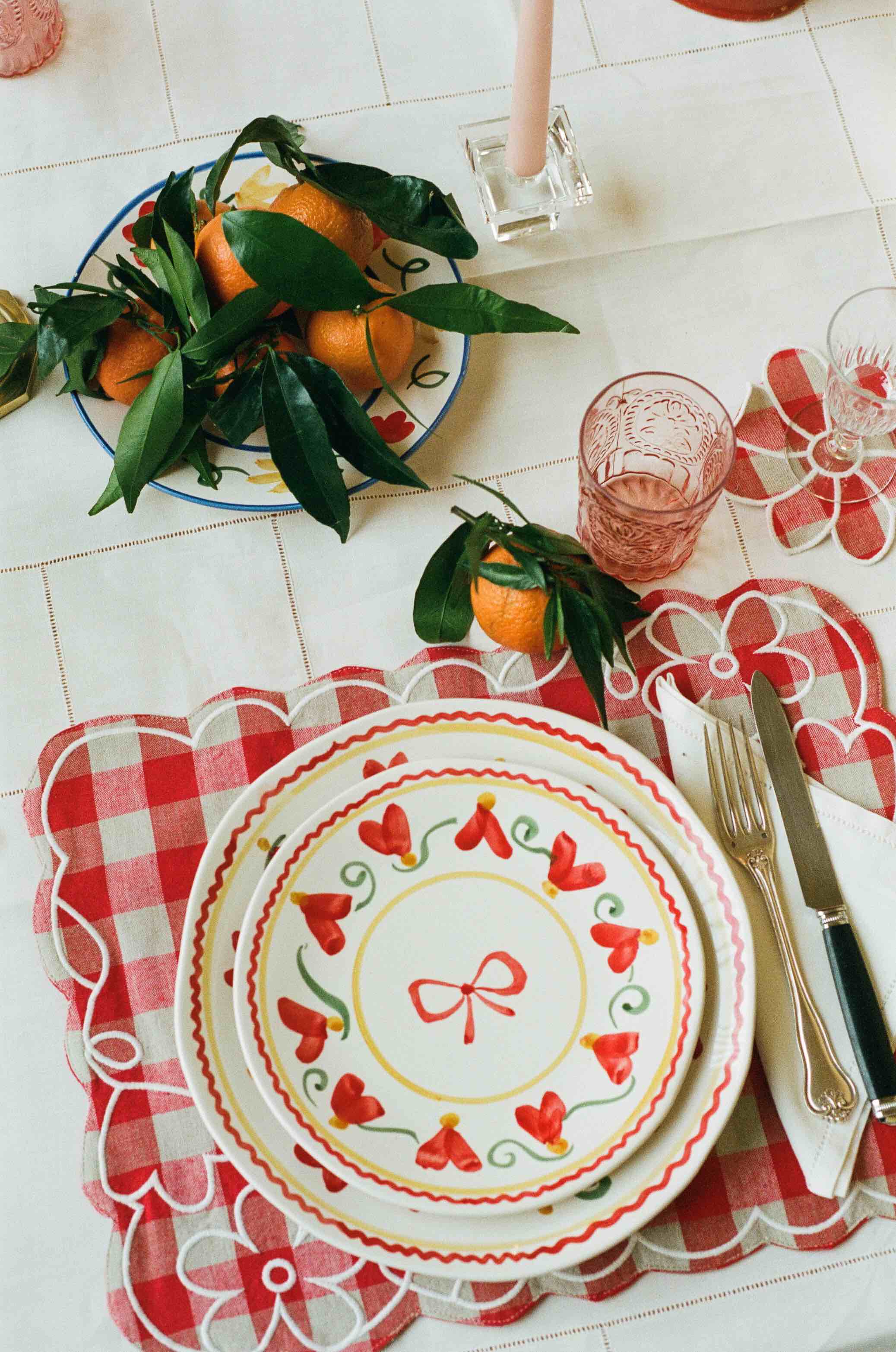 Vichy fleur placemat rouge