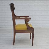 1920-30s, carved wood armchair, design after Georges Jacob, reupholstered.