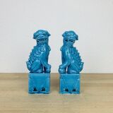 Pair of blue ceramic Fô dogs