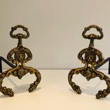 Chenets, cheminée, bronze, fer forgé, style néoclassique, lions