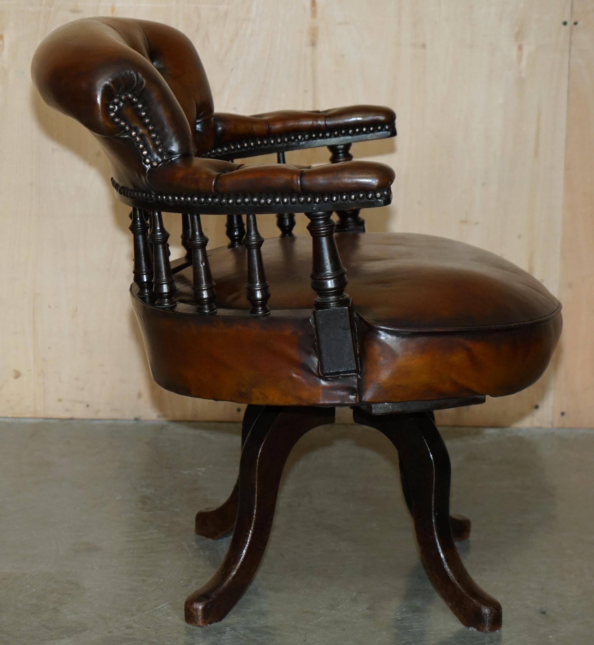 Victorian Captain Chesterfield Armchair in Restored Leather