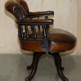 Victorian Captain Chesterfield Armchair in Restored Leather
