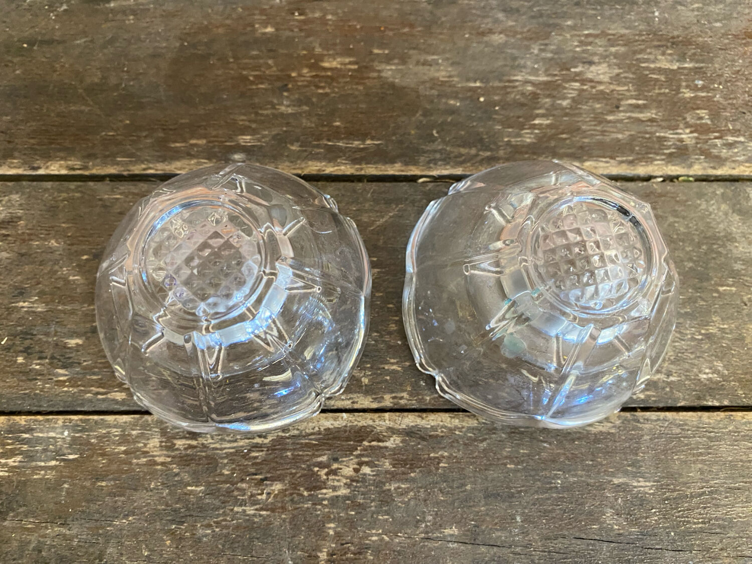 Paire de bougeoirs ancien design verre moulé forme pétale vintage #d829