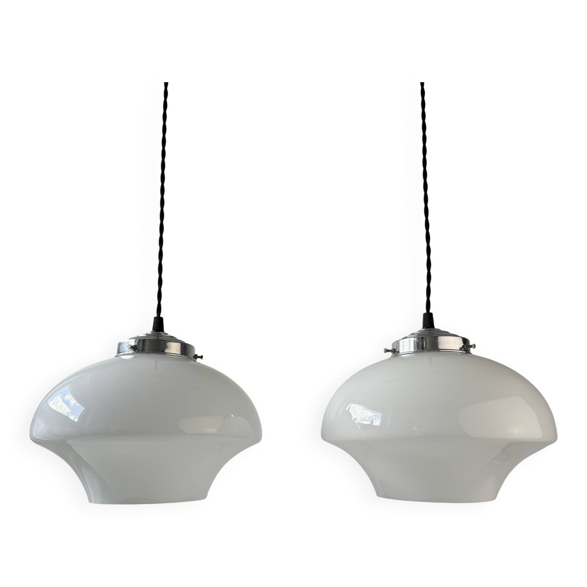 Pair of antique opaline pendant lights 24 cm vintage