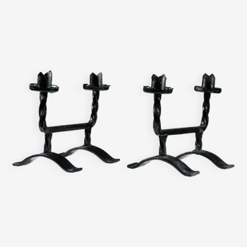 Pair of minimalist wrought iron candlesticks