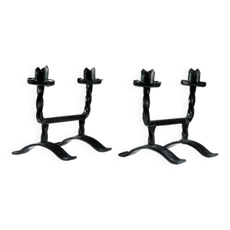 Pair of minimalist wrought iron candlesticks