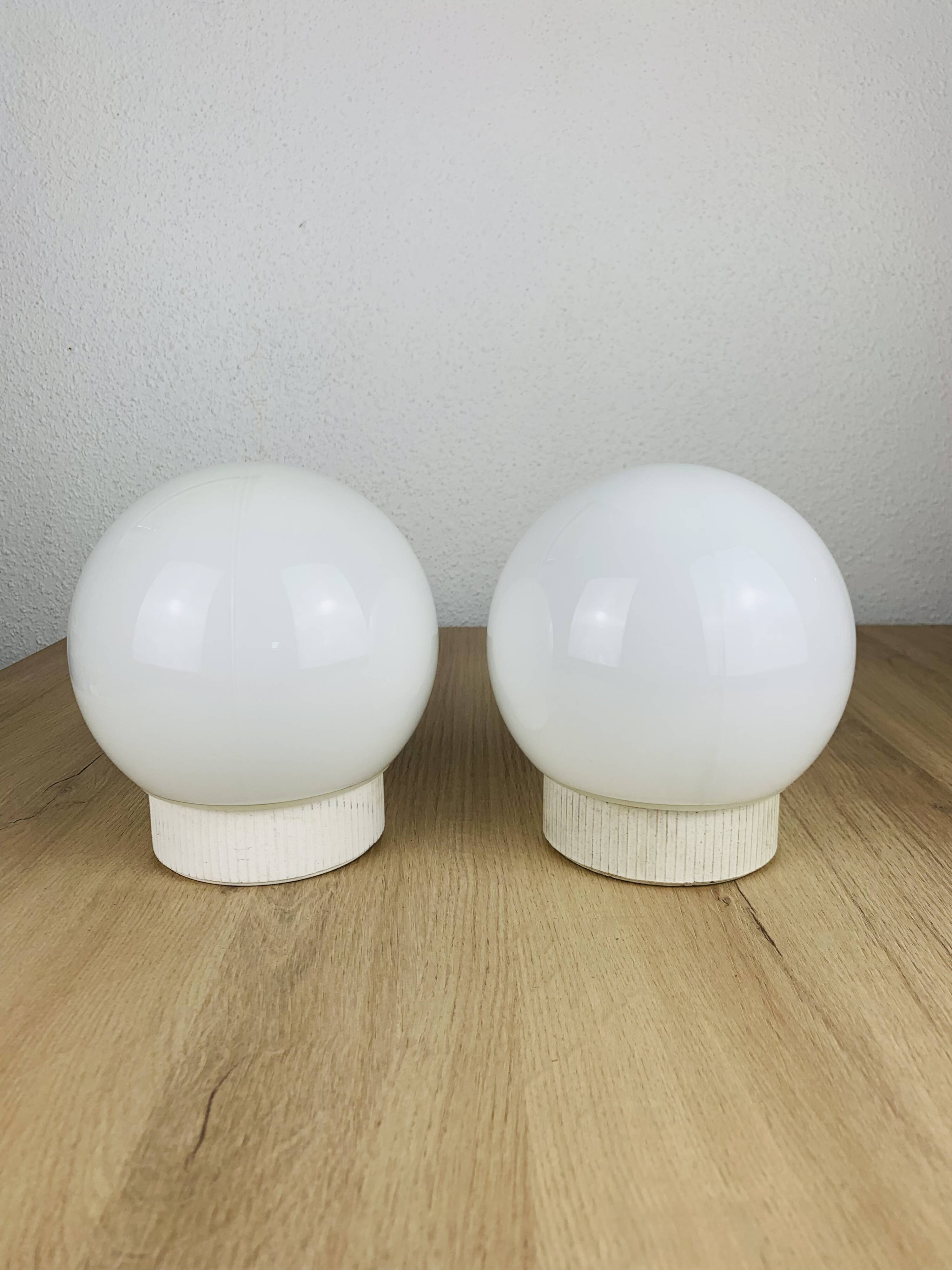Pair of vintage opaline globe wall lights, ceiling lights