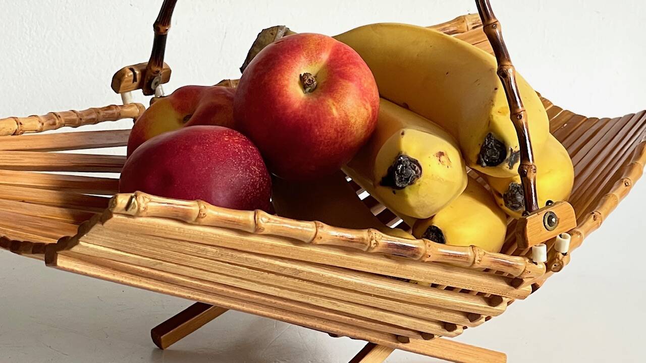 Chic folding table basket wood and bamboo vintage