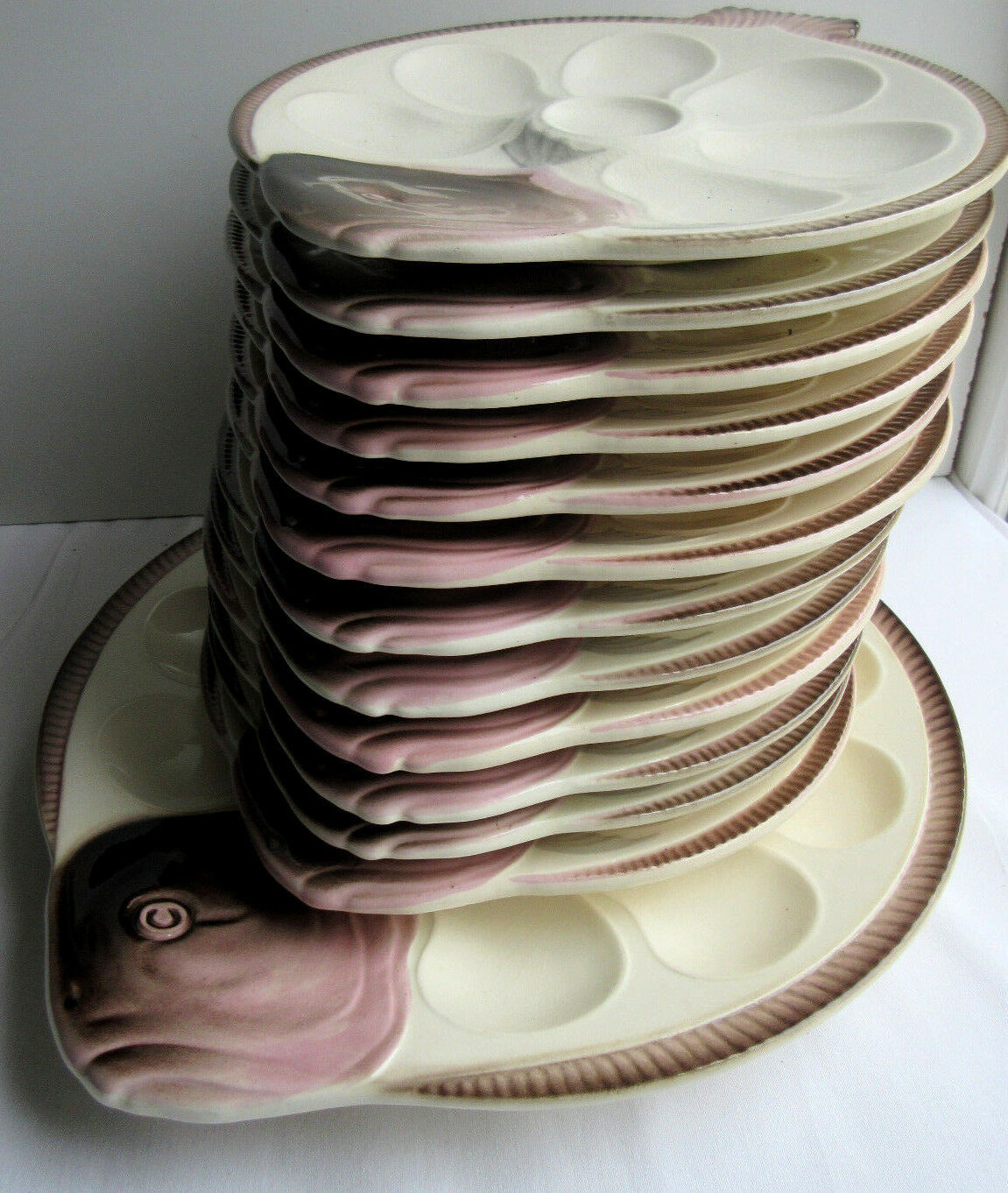 Oyster plate in bubble, fish-shaped signed LONGWY model Copenhagen