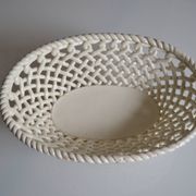 Woven ceramic oval fruit bowl or dish