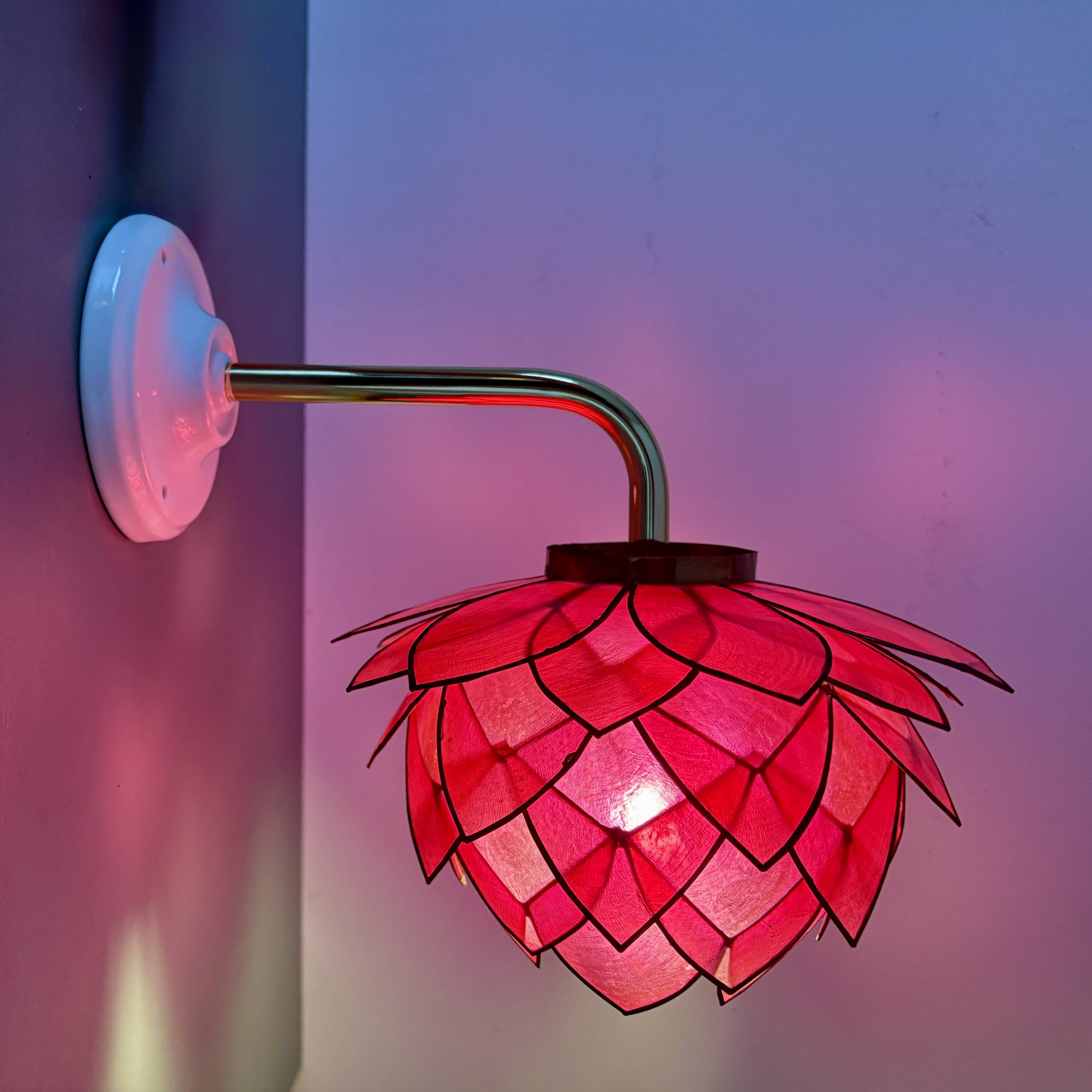 Vintage pink mother-of-pearl angled wall lamp
