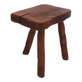 Tabouret tripode brutaliste en bois, art populaire de montagne années 50