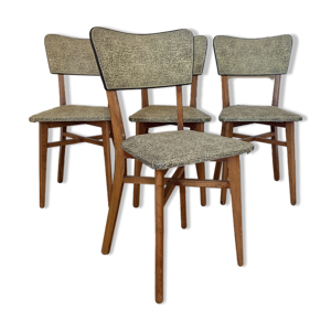 Lot de 4 chaises bois et skaï gris/noir