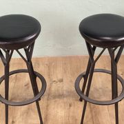 2 Yamakado designer swivel stools in black leather