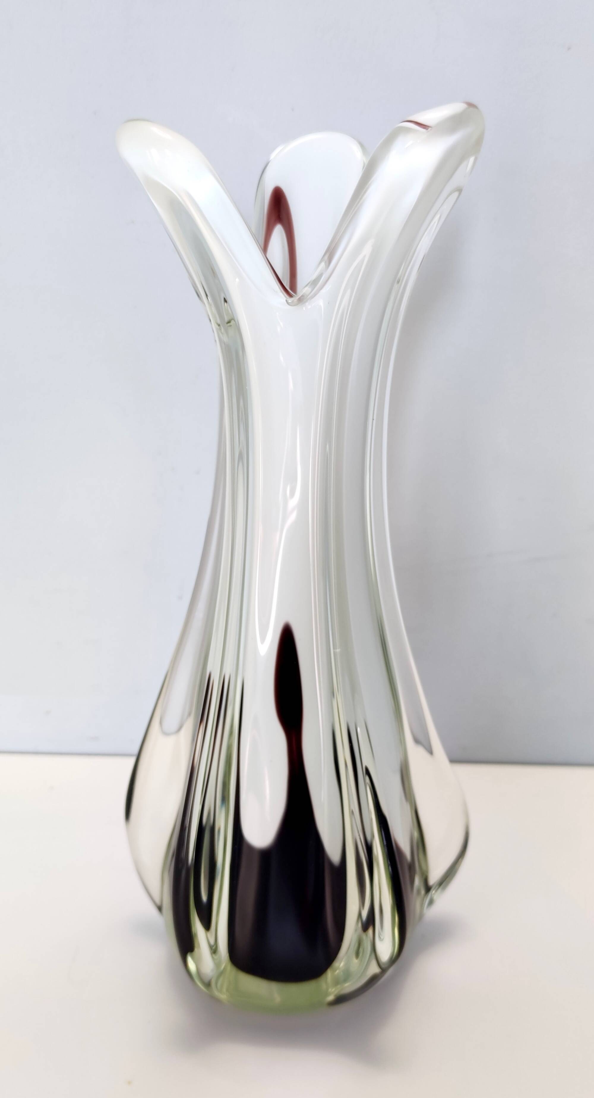 White and Purple Hand Blown Sommerso Glass Vase by Fratelli Toso, Italy