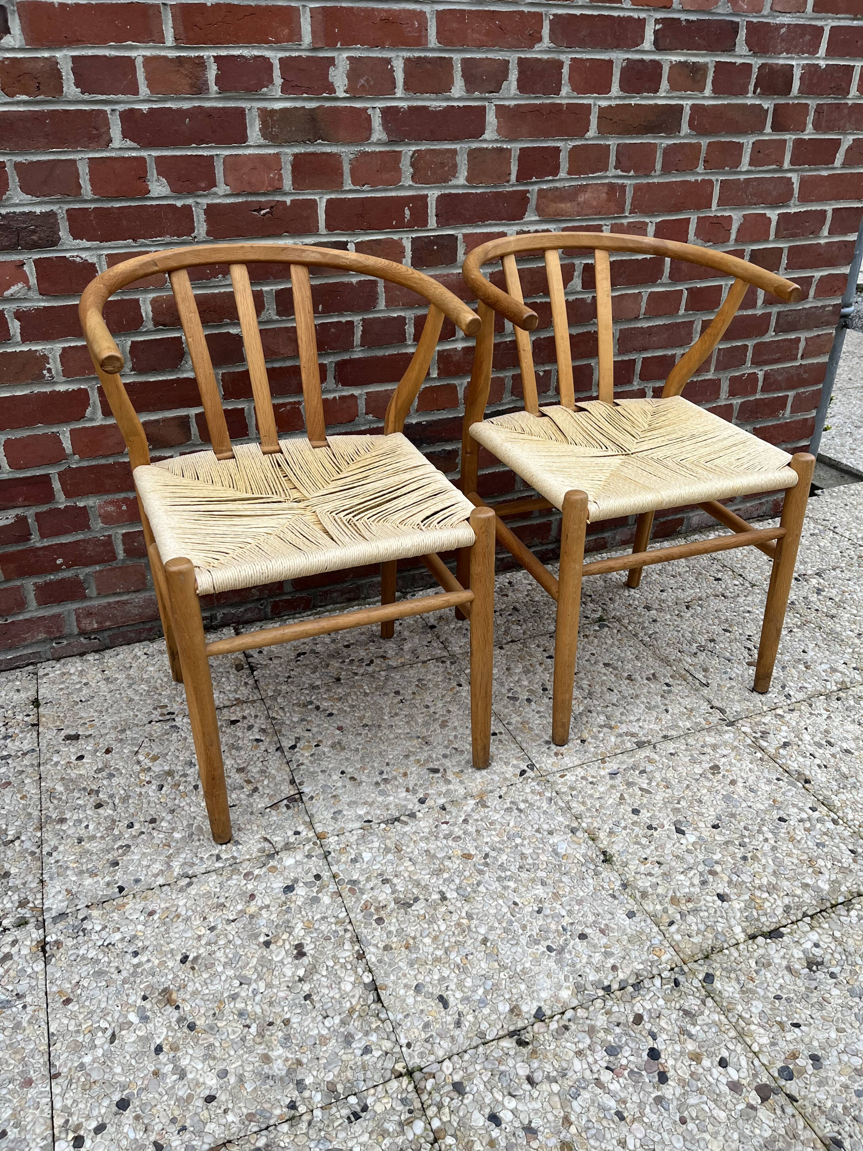 2 Scandinavian design chairs rope and teak
