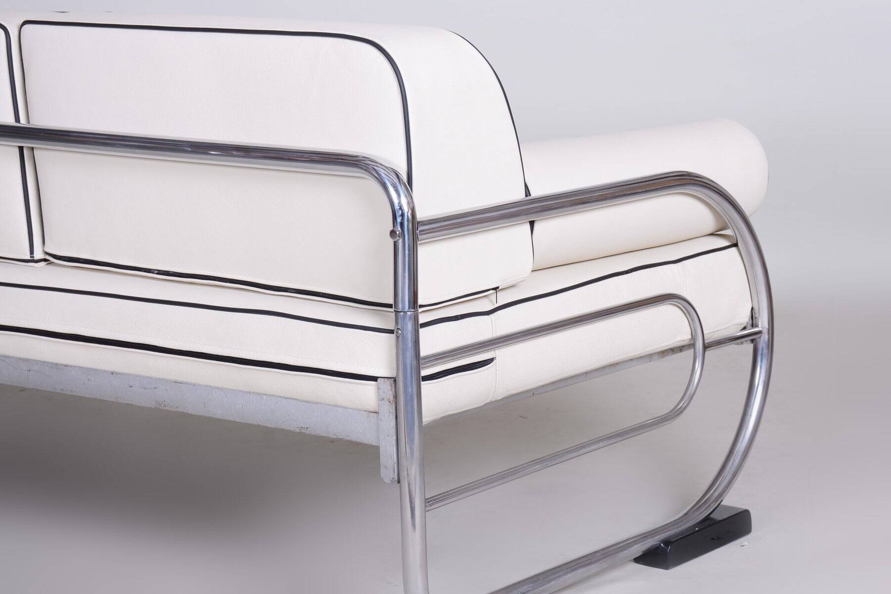 Bauhaus Sofa in Chrome, Steel, Leather by R. Slezák for Slezak Factories, Czech, 1930s