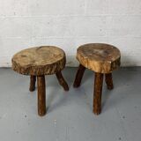 Pair of tripod stools in raw wood