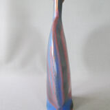 Lrge flat iridescent sandstone vase signed