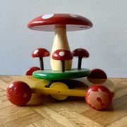Vintage Wooden Pull Along Toy - Mushroom - 1960s