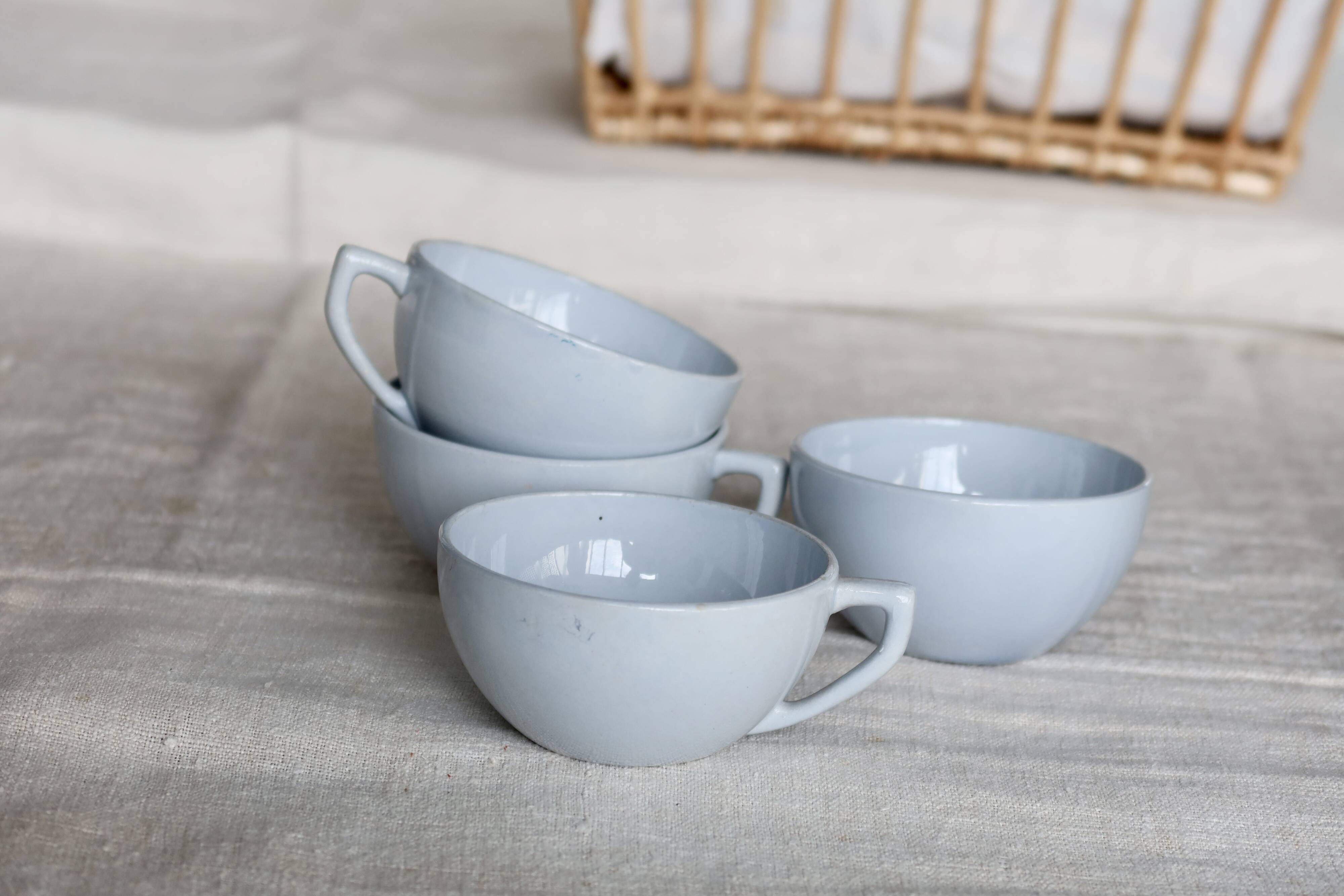 4 vintage ironstone coffee cups in sky blue – Digoin