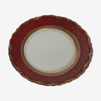 Bavarian porcelain dessert plate, garnet and gold floral rinses