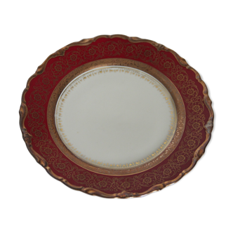 Bavarian porcelain dessert plate, garnet and gold floral rinses