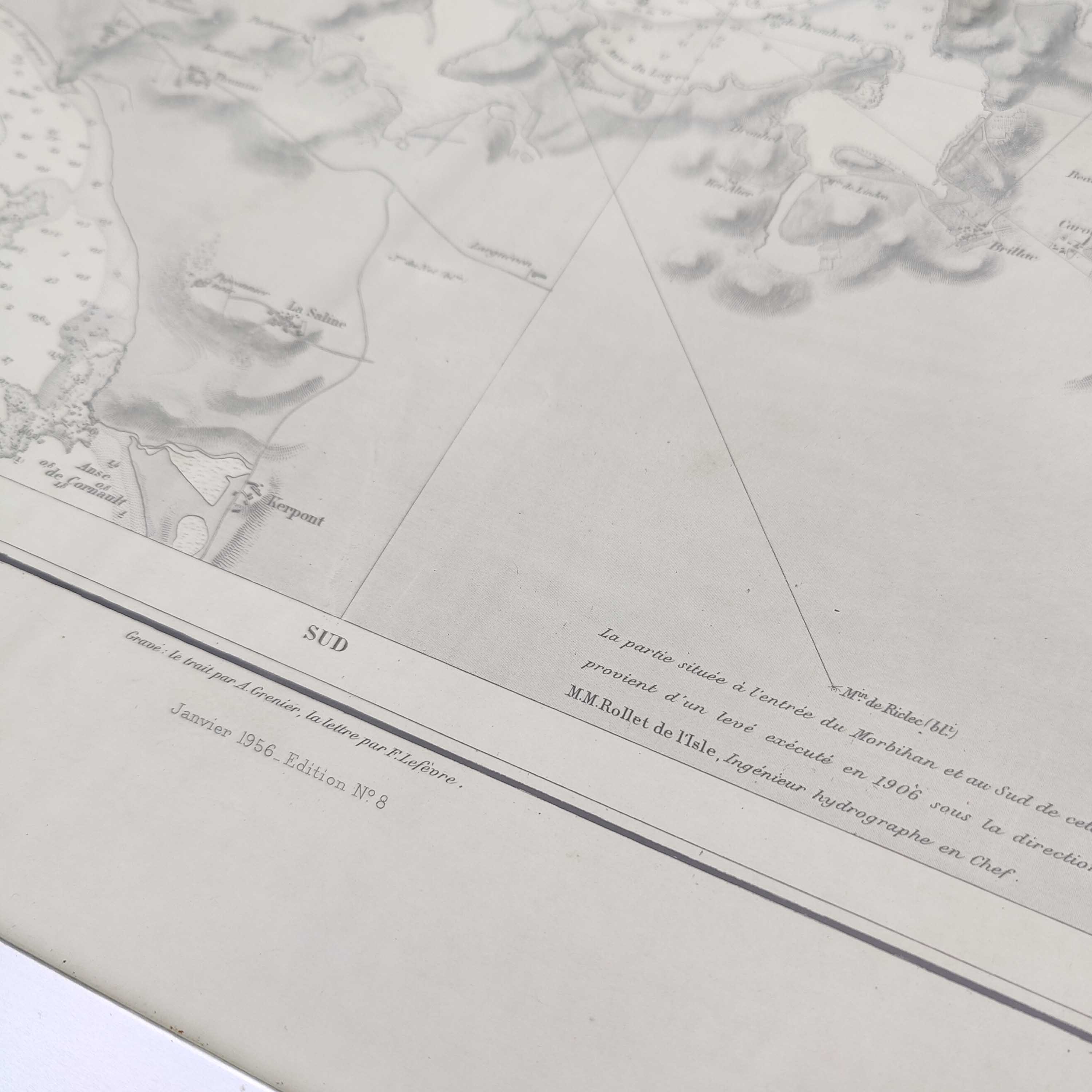 Old map Gulf of Morbihan Brittany 107 by 77cm