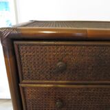Vintage-commode 3 tioirs -bois bambou et rotin tressé - années 80