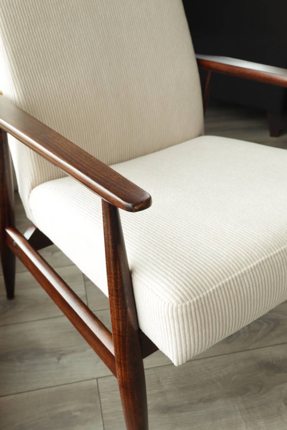 Scandinavian beige corduroy armchair, modern design H.Lis