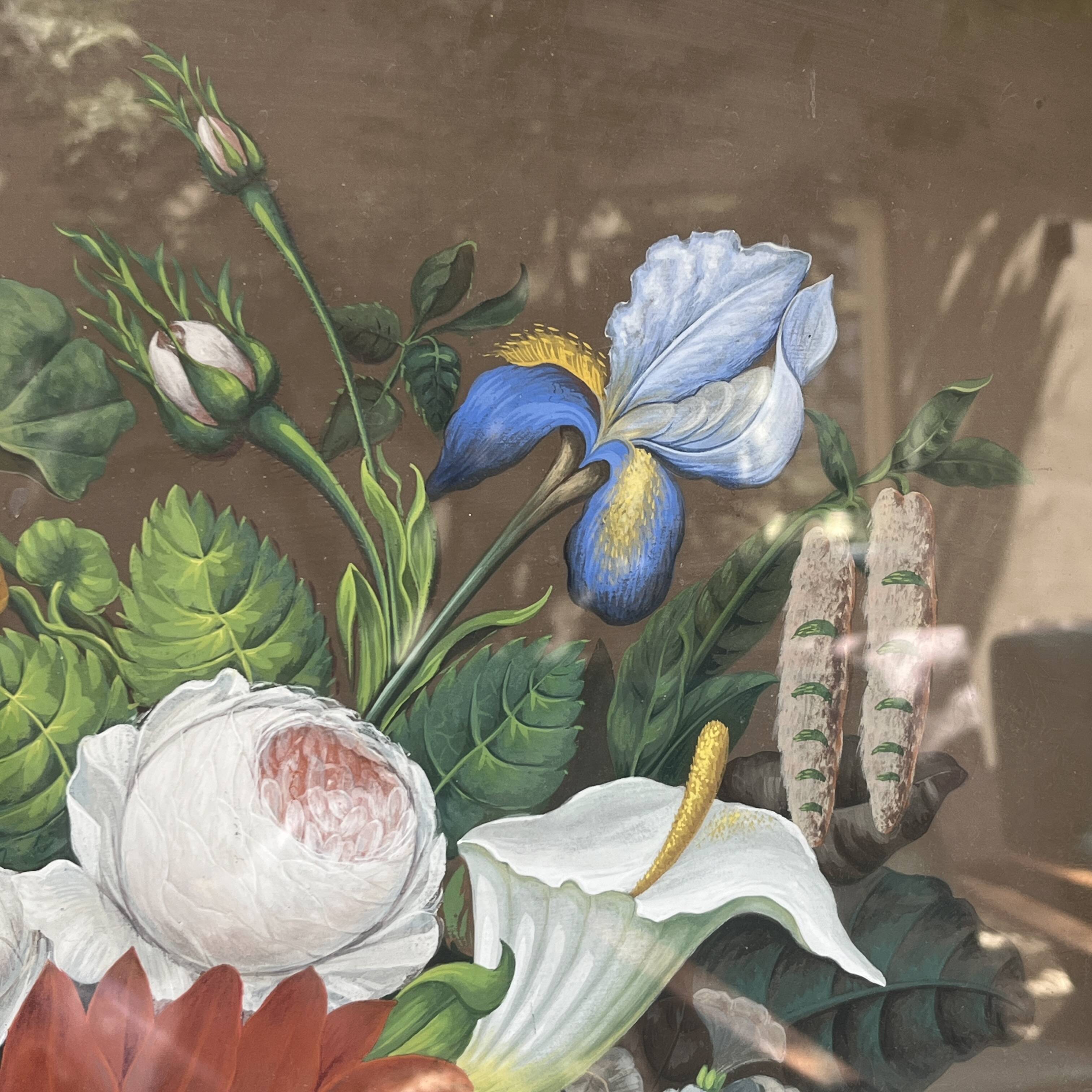 “Bouquet of flowers” still life painting in Neo Classical style, gouache on paper, ca 1830