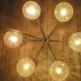 Angelo Brotto intricate gold-plated brass chandelier with 6 globes, 1960s