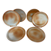 Lot de 6 assiettes plates en grès – Années 70