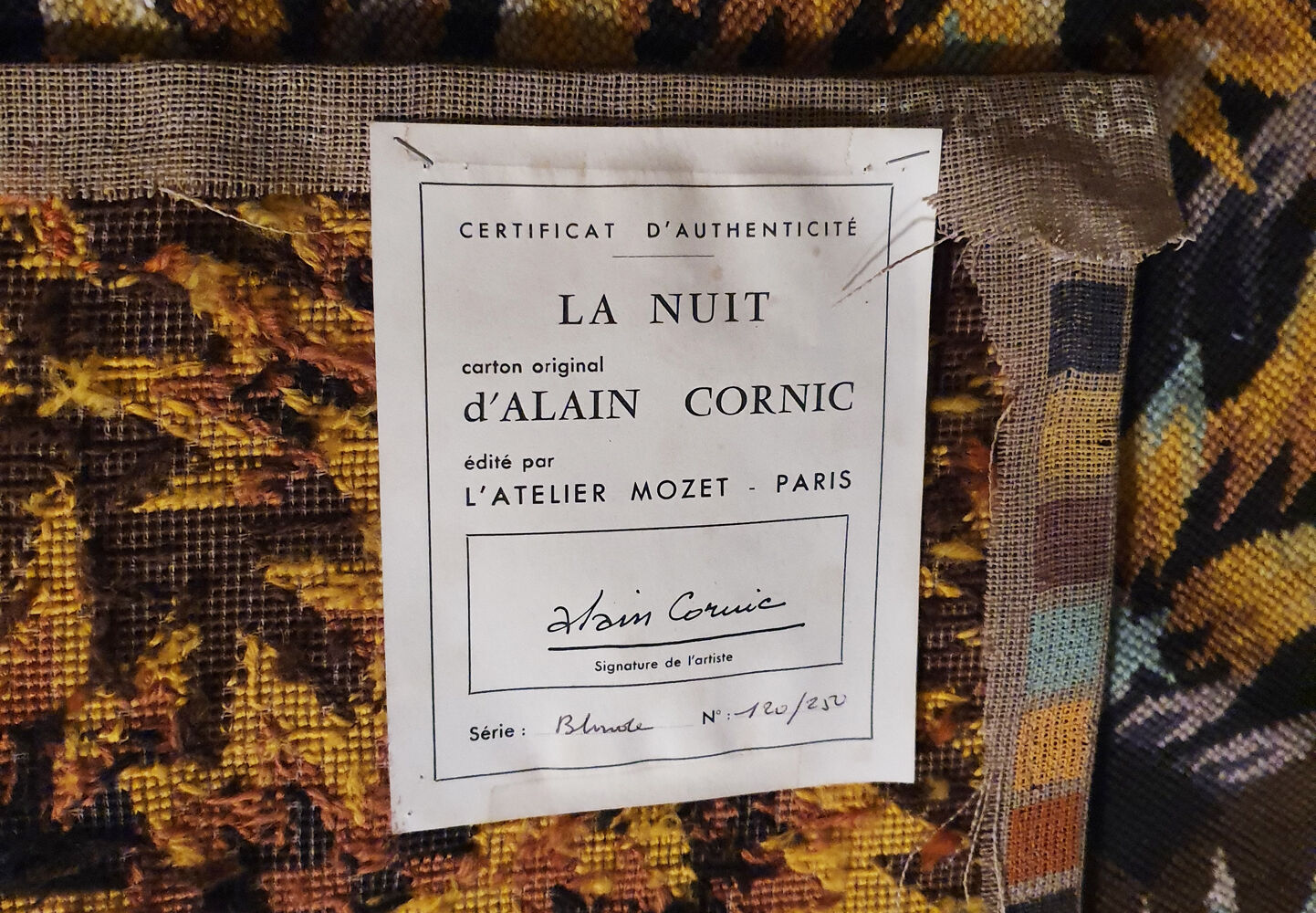 Tapestry "La nuit", by Alain Cornic, vintage, 60s