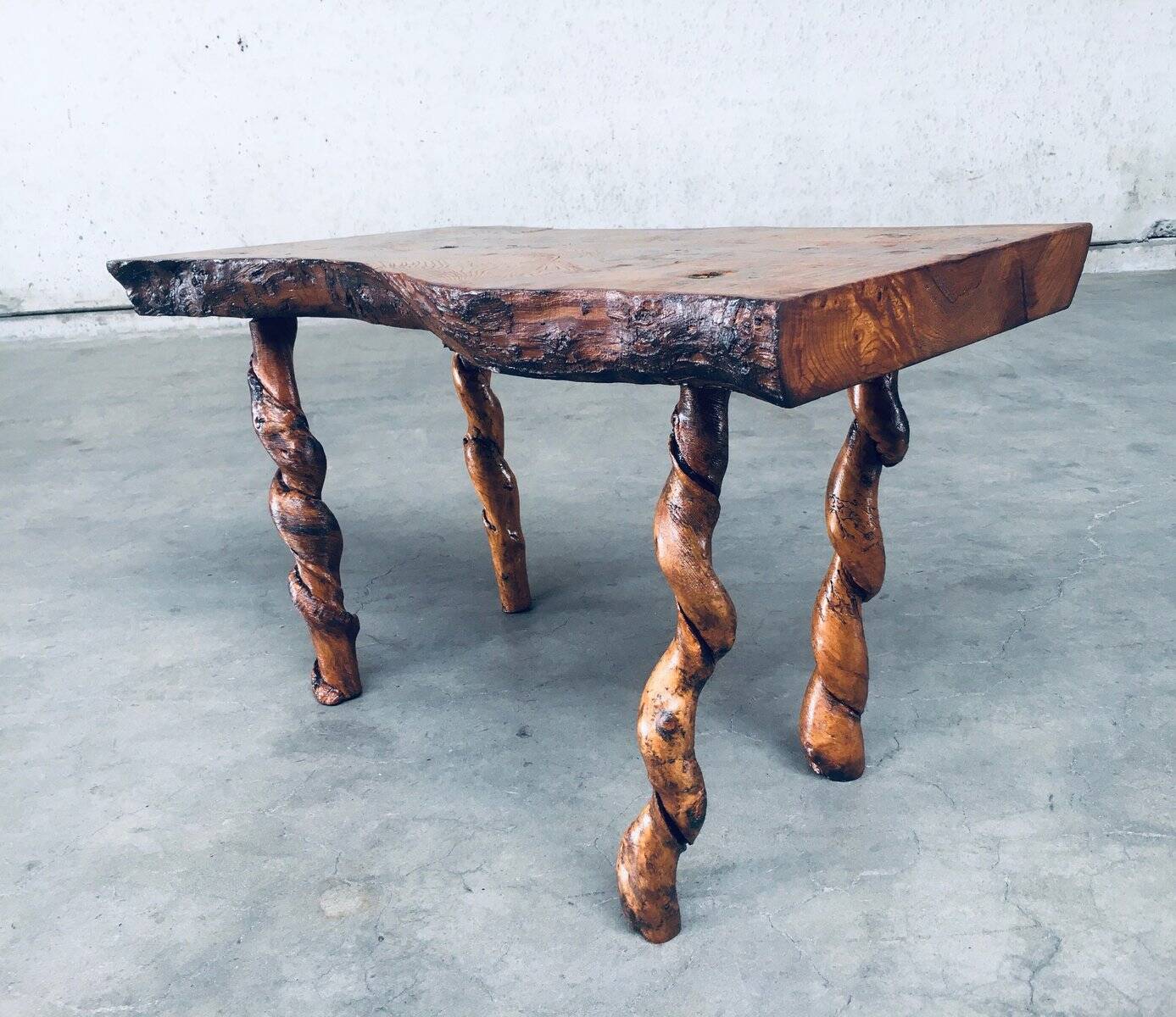 Brutalist Style Handcrafted Oak and Grape Wood Side Table, 1950s