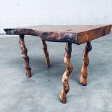 Brutalist Style Handcrafted Oak and Grape Wood Side Table, 1950s