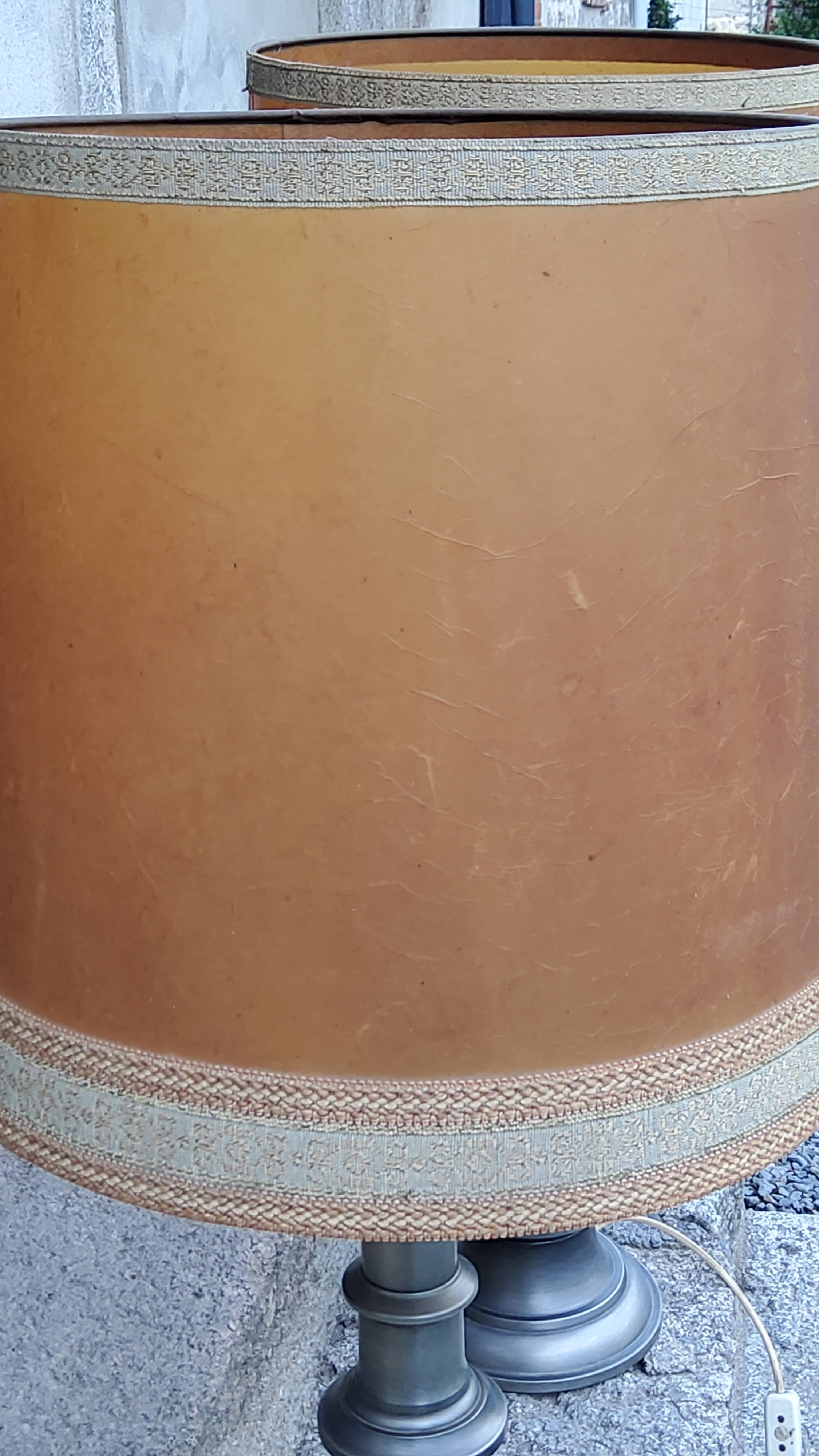 Pair of 70s Kaiser Leuchten lamps in brushed metal with original shades