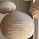 Small round pink rattan and natural linen Japanese-style pendant light D30