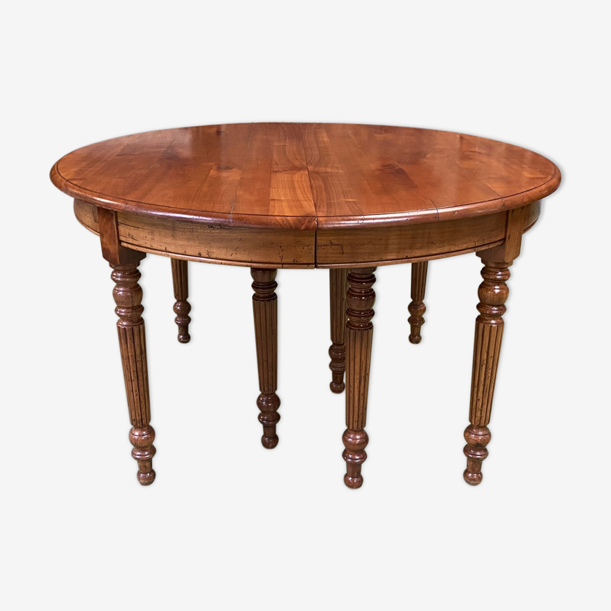 Table ronde Louis Philippe 8 pieds en merisier avec 6 allonges | Selency