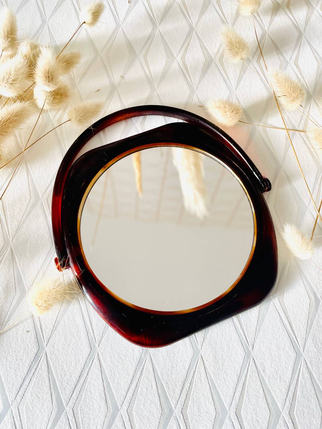 Vintage 70s tortoiseshell plastic mirror