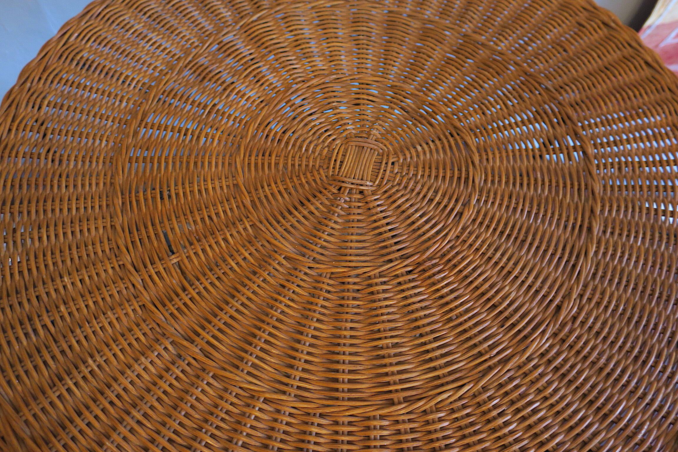 Mid century rattan and iron 2-level coffee or wine table, 1960s