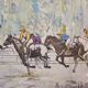 Acrílico sobre lienzo “Carrera de caballos”, León Lafourcade, ff. s. XIX