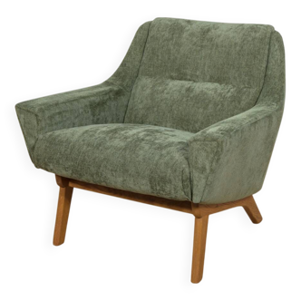 Fauteuil en chêne et tissu vert, Danemark, années 1960